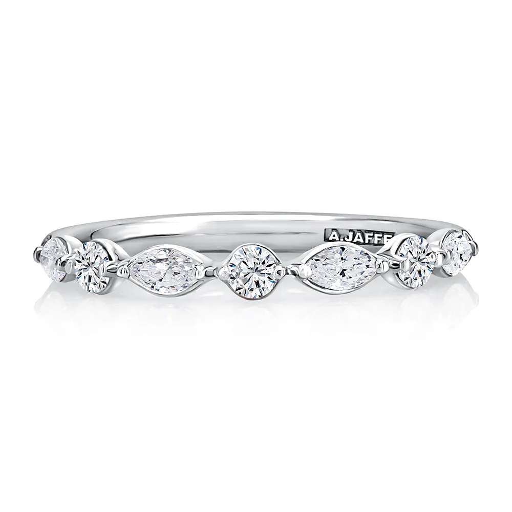 0.67ctw Delicate Halfway Alternating Round and Marquise Diamond Wedding Band