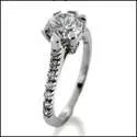 1 Ct Round Center CZ Thin Pave Band Cubic Zirconia Engagement Ring 14K White Gold