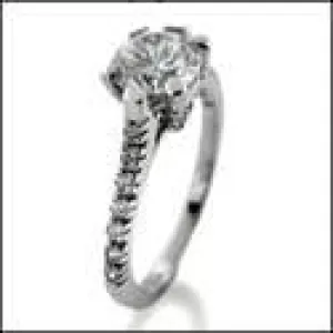 1 Ct Round Center CZ Thin Pave Band Cubic Zirconia Engagement Ring 14K White Gold