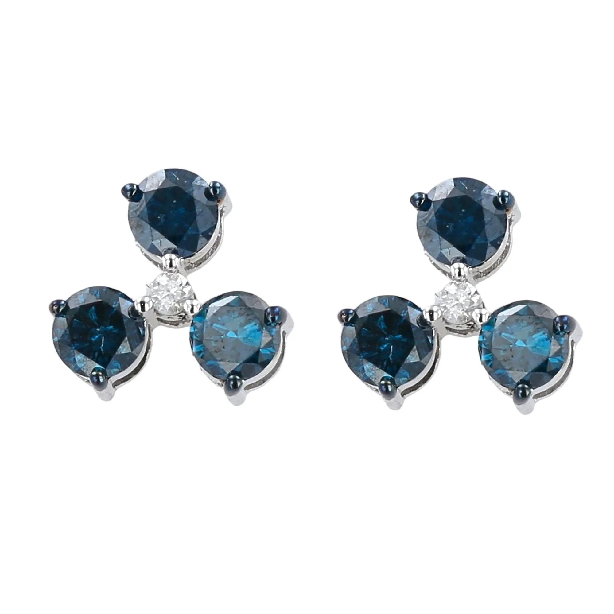 10K White Gold blue diamond 0.85Ct propel studs earrings-10271