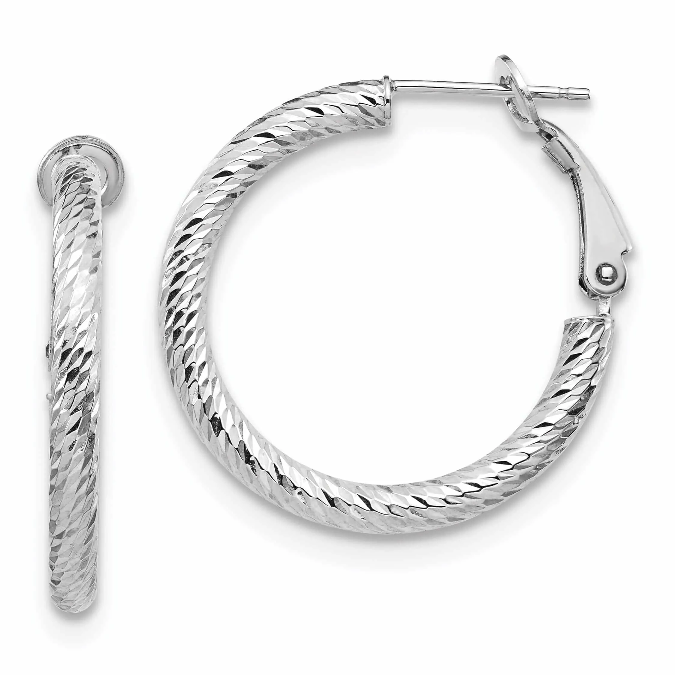 10k White Gold Round Omega Hoop Earrings