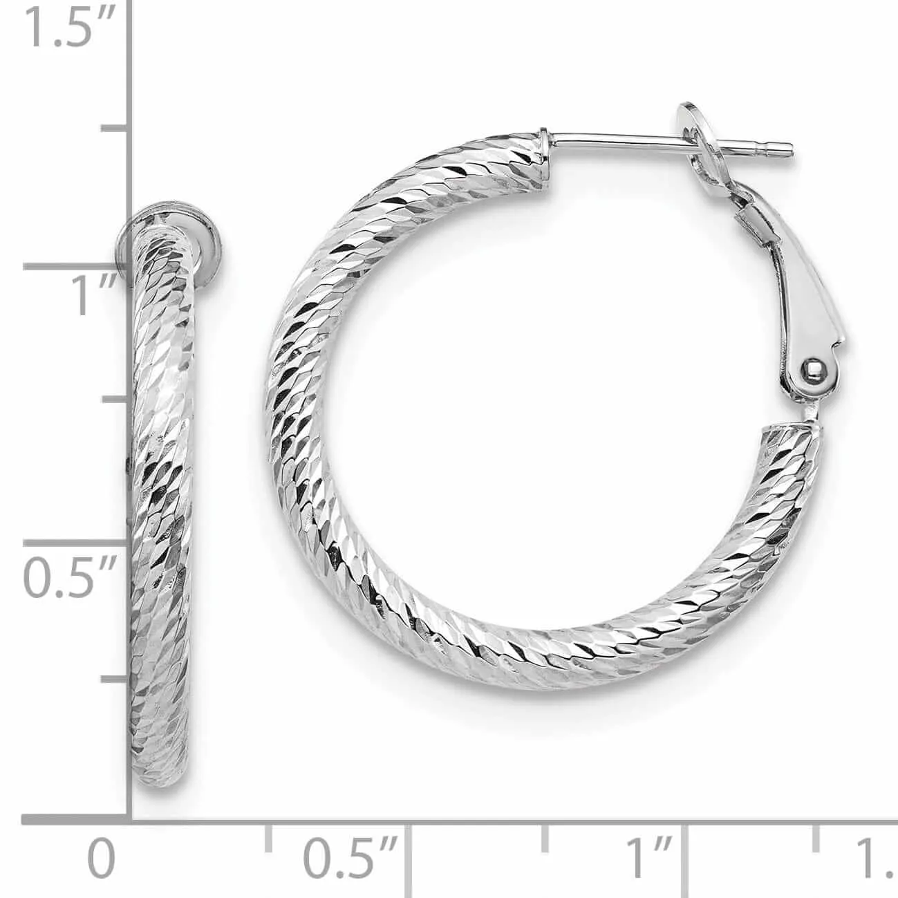 10k White Gold Round Omega Hoop Earrings