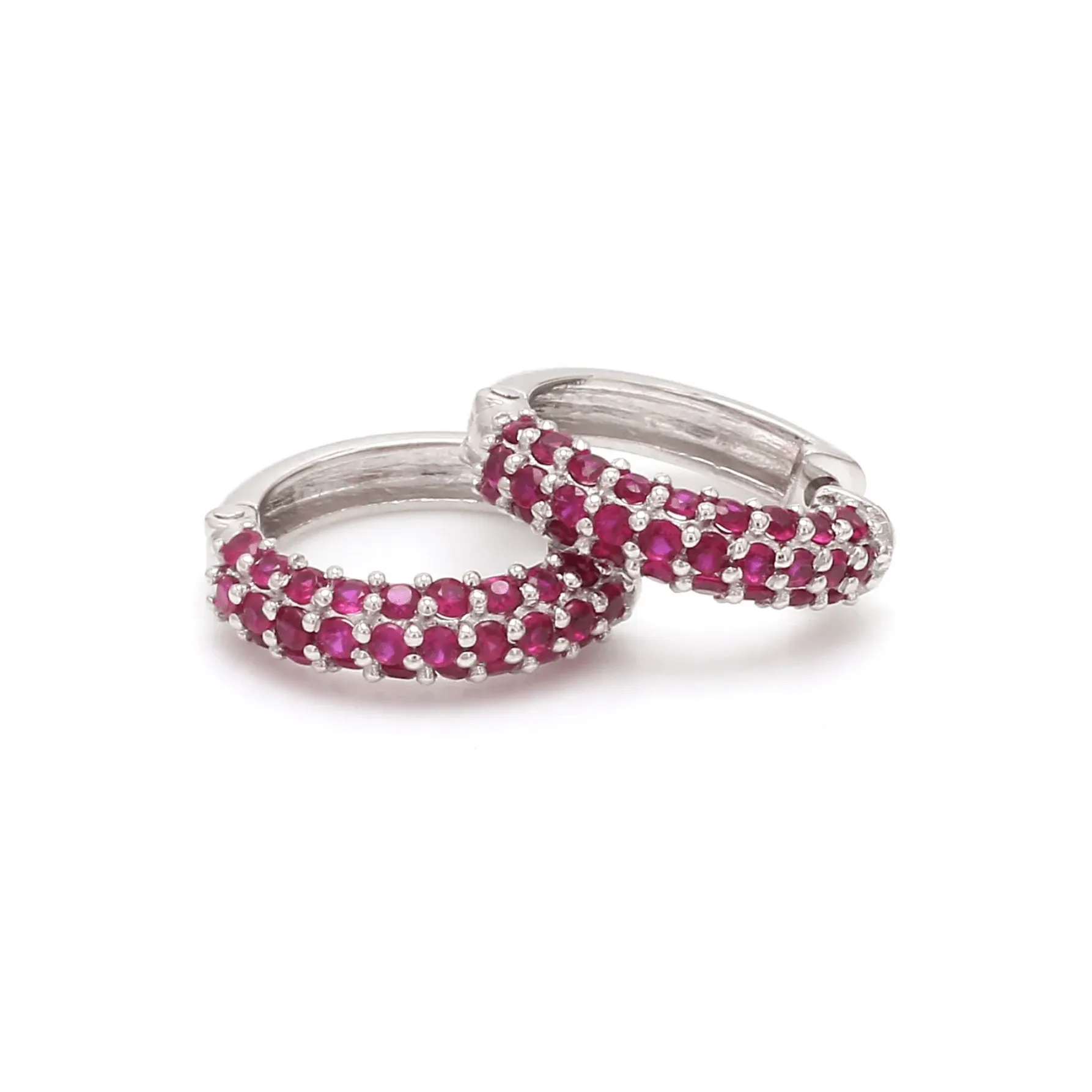 14K & 18K Micro-Pave Ruby Hoop Earrings