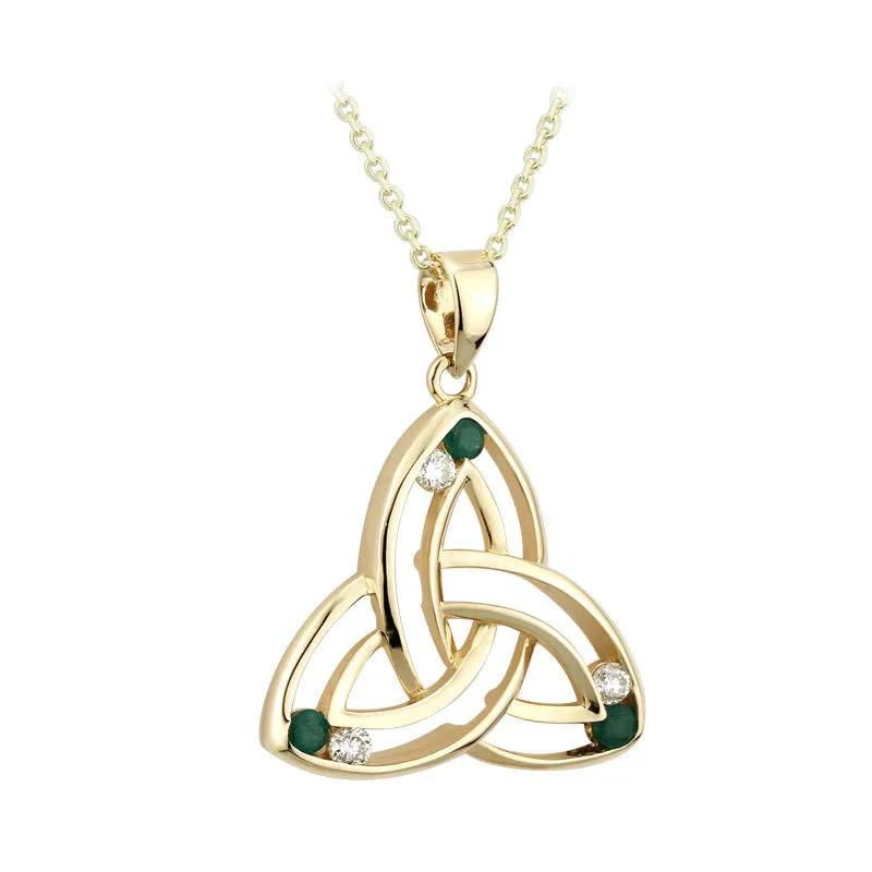 14K Gold Diamond & Emerald Trinity Knot Pendant