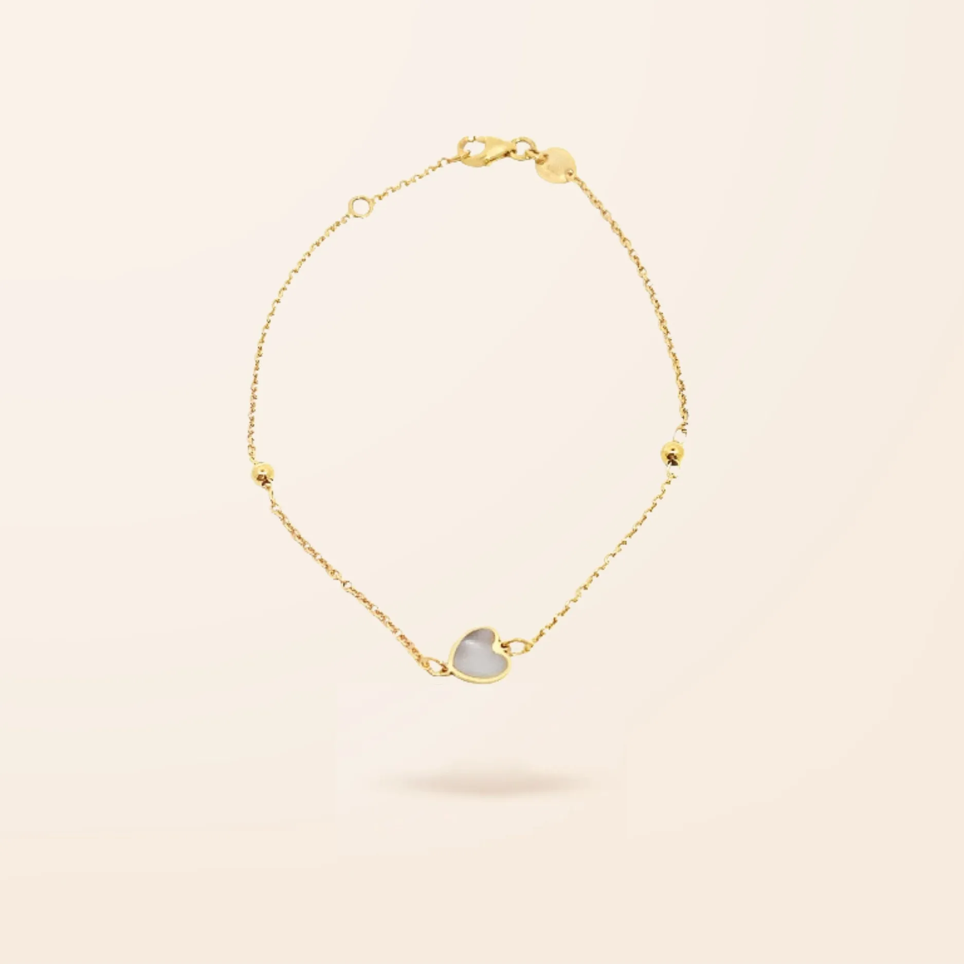 14K Gold Mother of Pearl Heart Bracelet