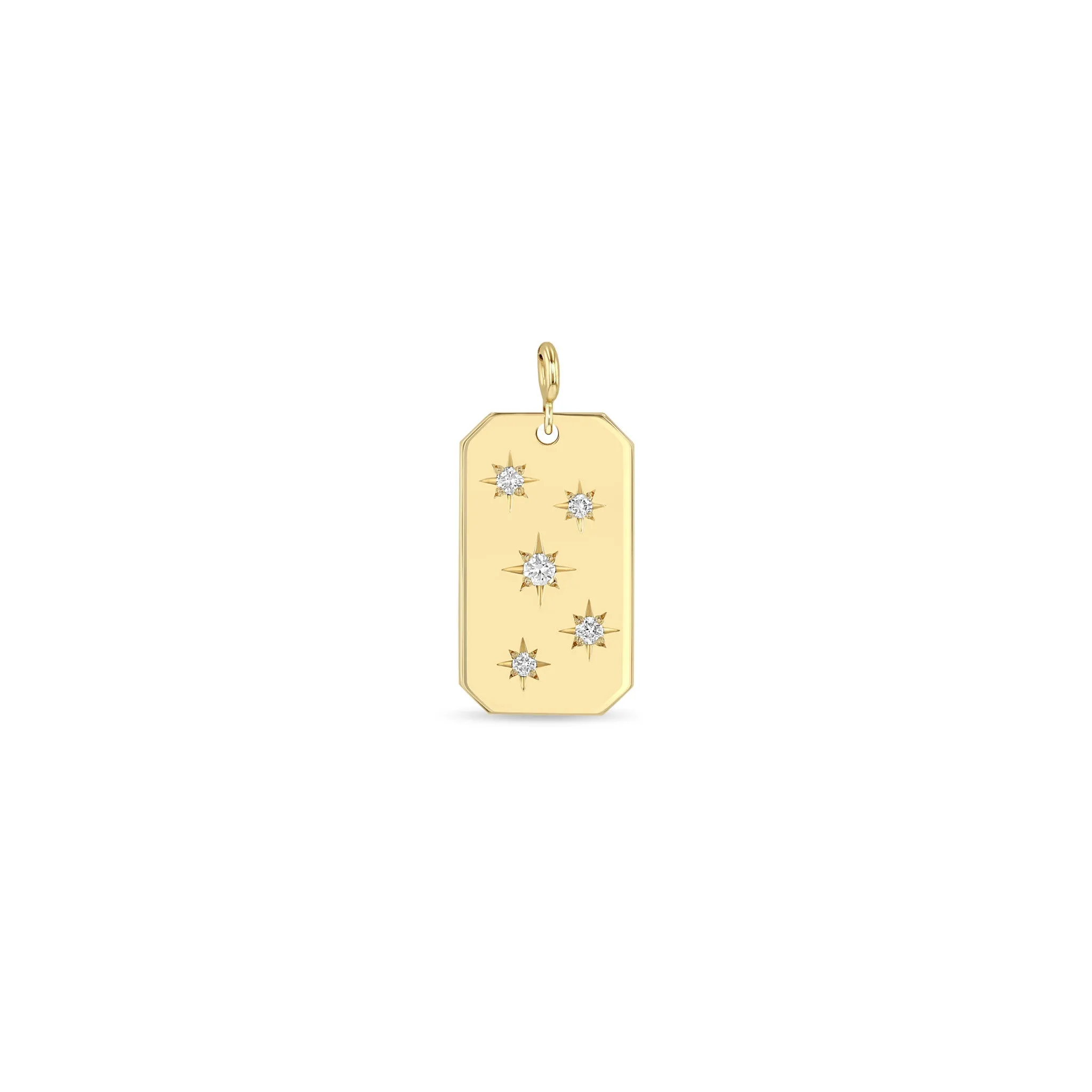 14k Single Scattered Star Set Diamonds Square Edge Dog Tag Charm Pendant