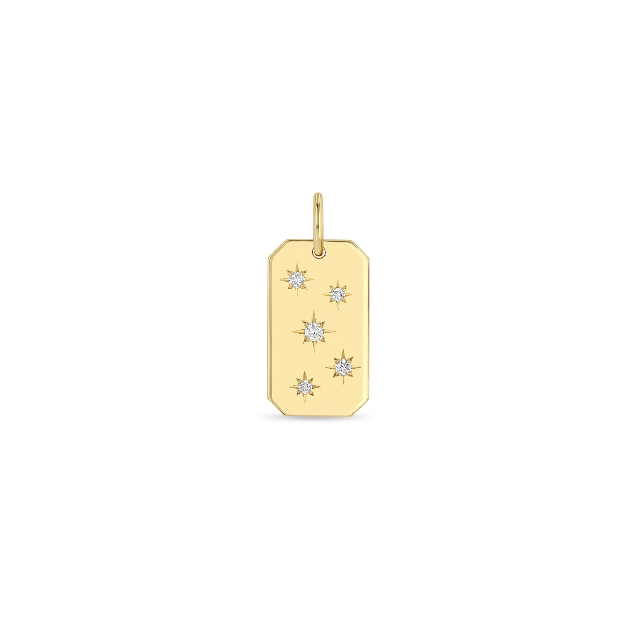 14k Single Scattered Star Set Diamonds Square Edge Dog Tag Charm Pendant