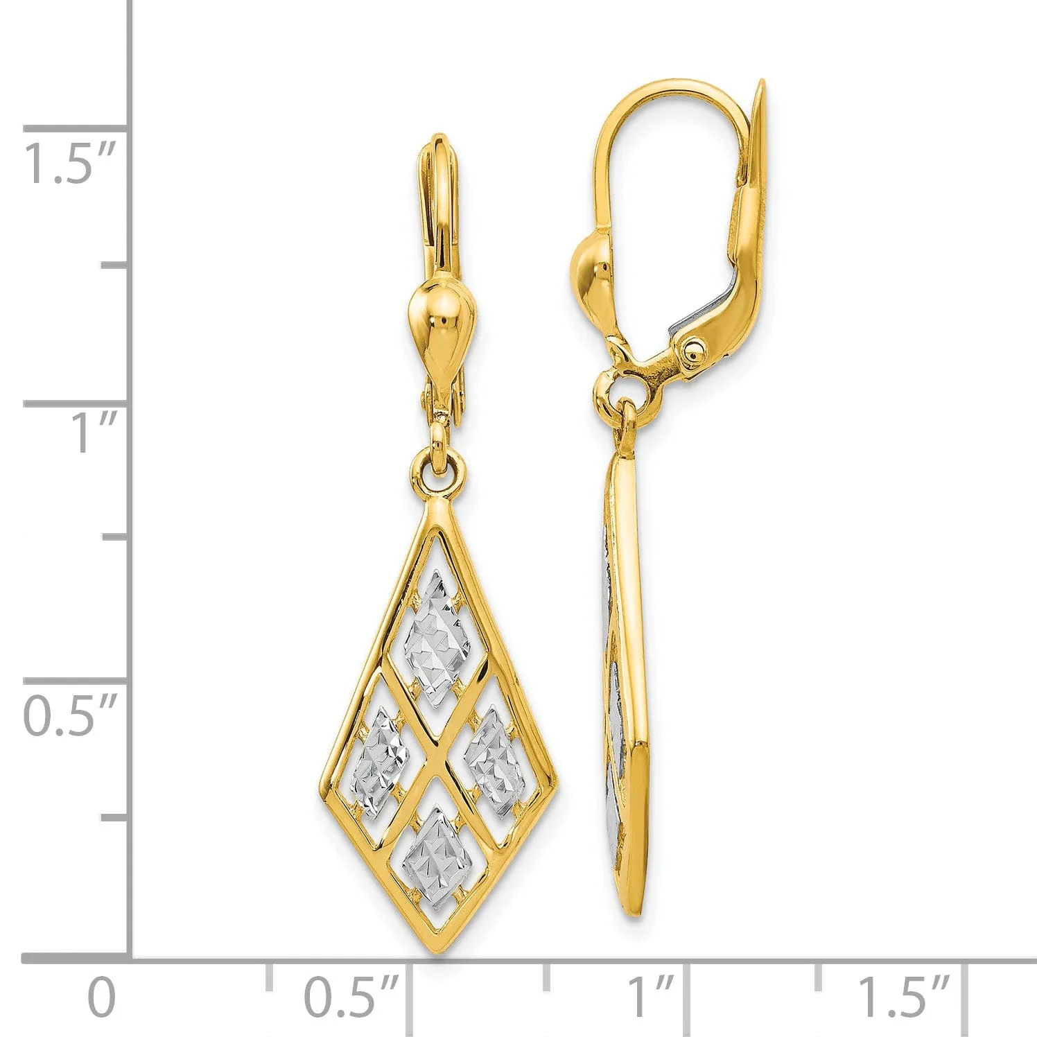 14k Two Tone Gold D.C Leverback Earrings