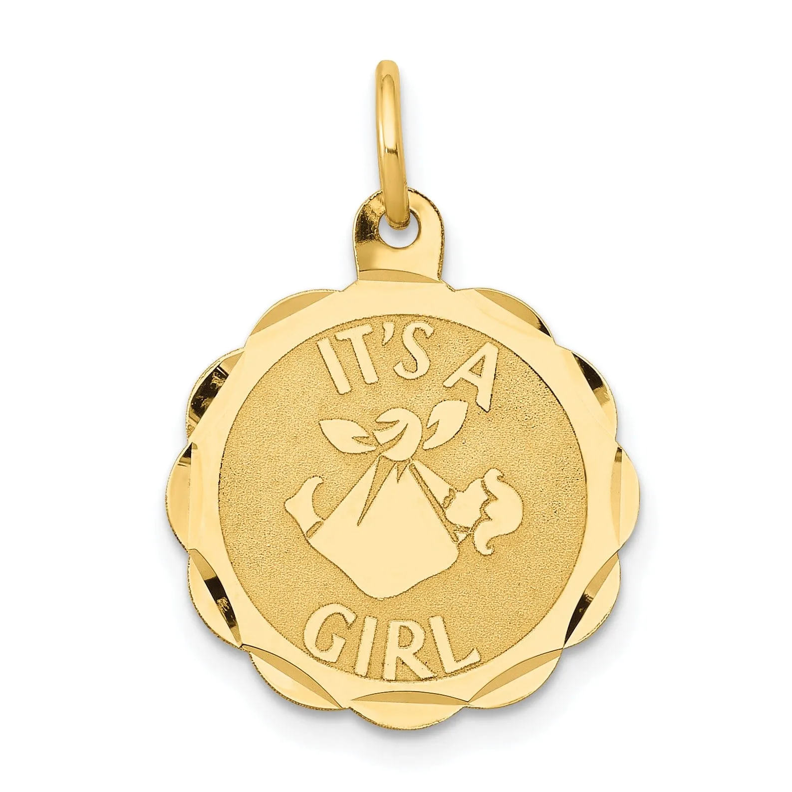 14k Yellow Gold Its a Girl Round Charm Pendant