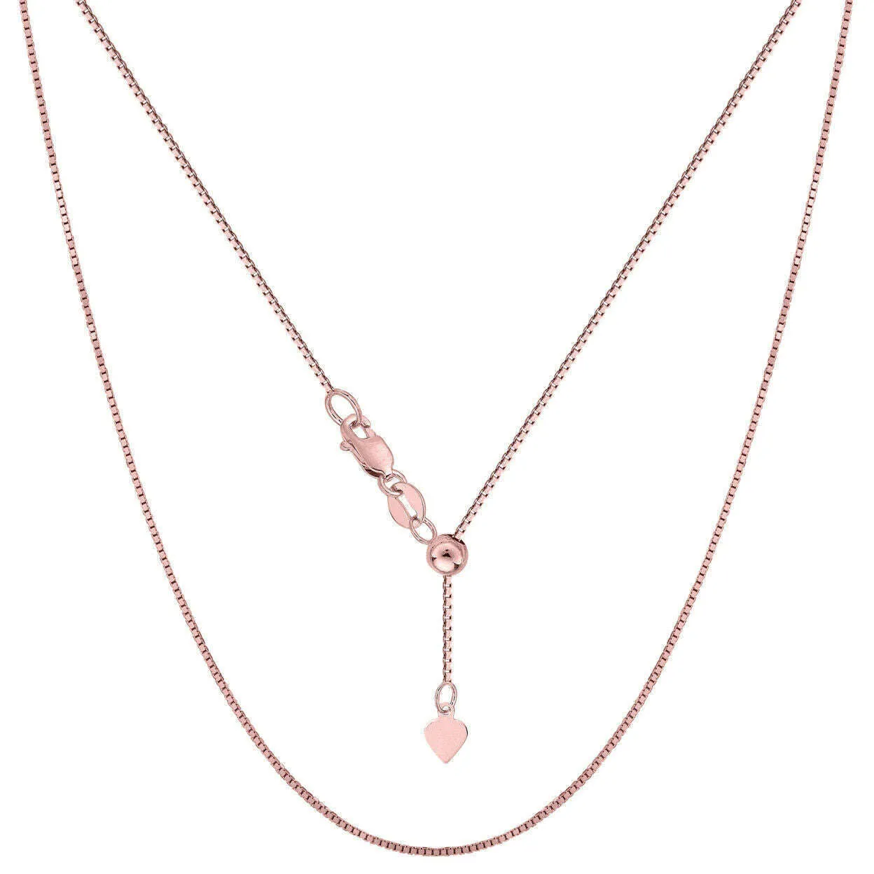 18K Rose Gold Adjustable Box Chain, adjustable up to 17 inches