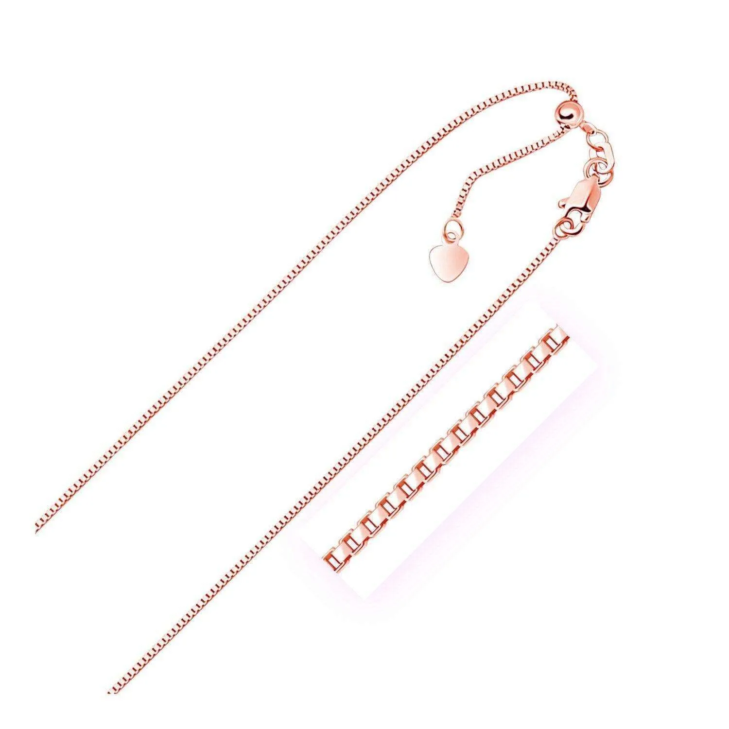 18K Rose Gold Adjustable Box Chain, adjustable up to 17 inches