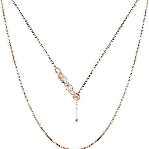 18K Rose Gold Adjustable Box Chain, adjustable up to 17 inches