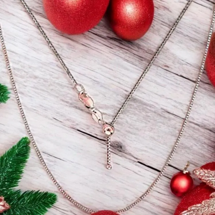 18K Rose Gold Adjustable Box Chain, adjustable up to 17 inches