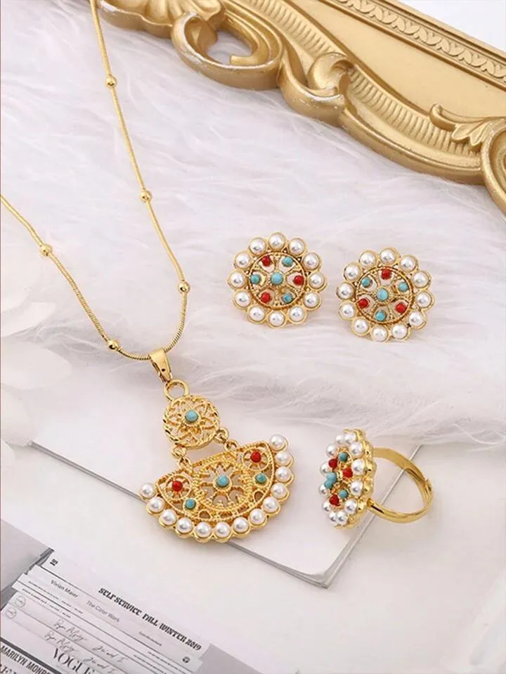 1set Cute Zinc Alloy Gold Plated Flower Shape Earrings -S460956