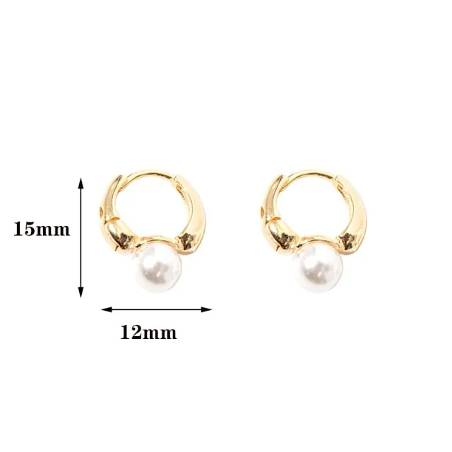 2022 New Cute Pearl Studs Small Hoop Earrings for Women Gold Color Eardrop Minimalist Tiny Huggies Hoops