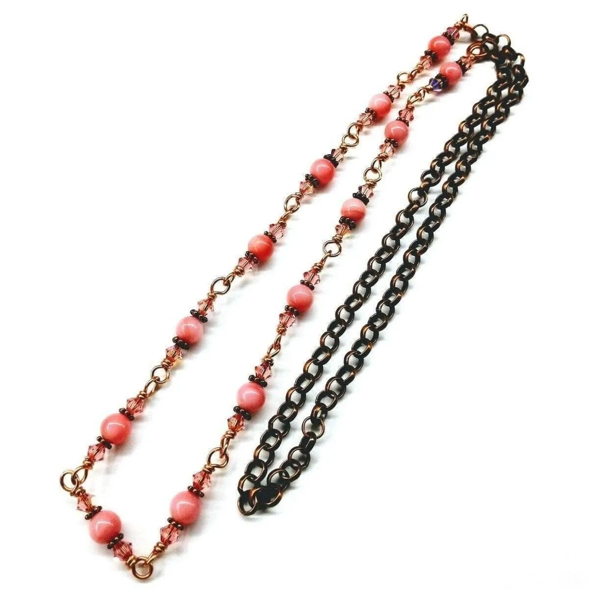 24-Inch Copper Peach Pearl Crystal Wire Wrapped Necklace