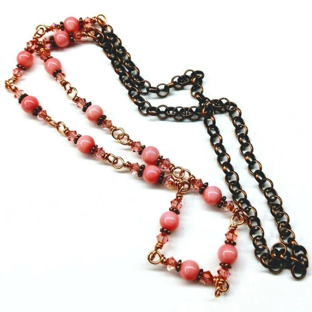 24-Inch Copper Peach Pearl Crystal Wire Wrapped Necklace