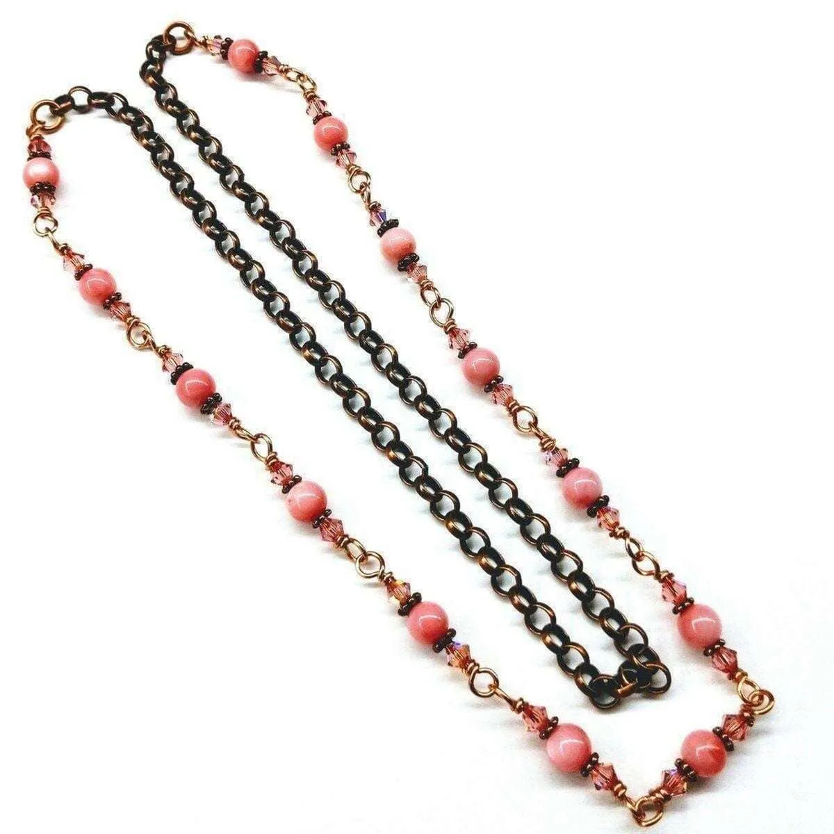 24-Inch Copper Peach Pearl Crystal Wire Wrapped Necklace