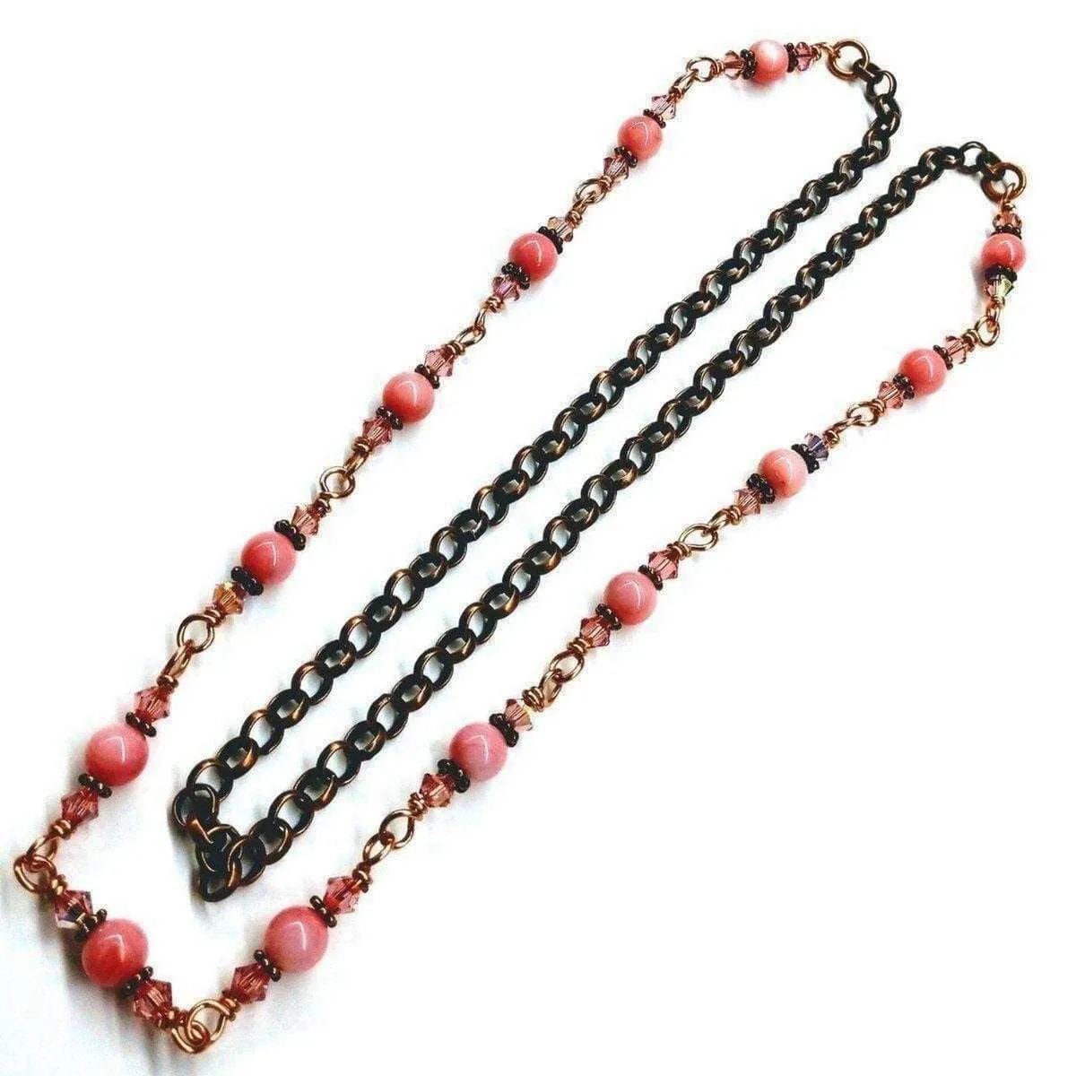 24-Inch Copper Peach Pearl Crystal Wire Wrapped Necklace