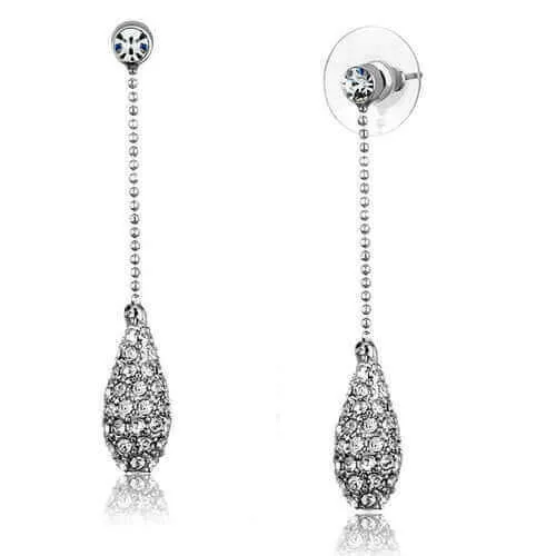 3W898 - Rhodium Brass Earrings with High Grade Crystal  in Clear