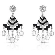 6.61Ct Diamond and Black Enamel Art Deco Earrings in Platinum