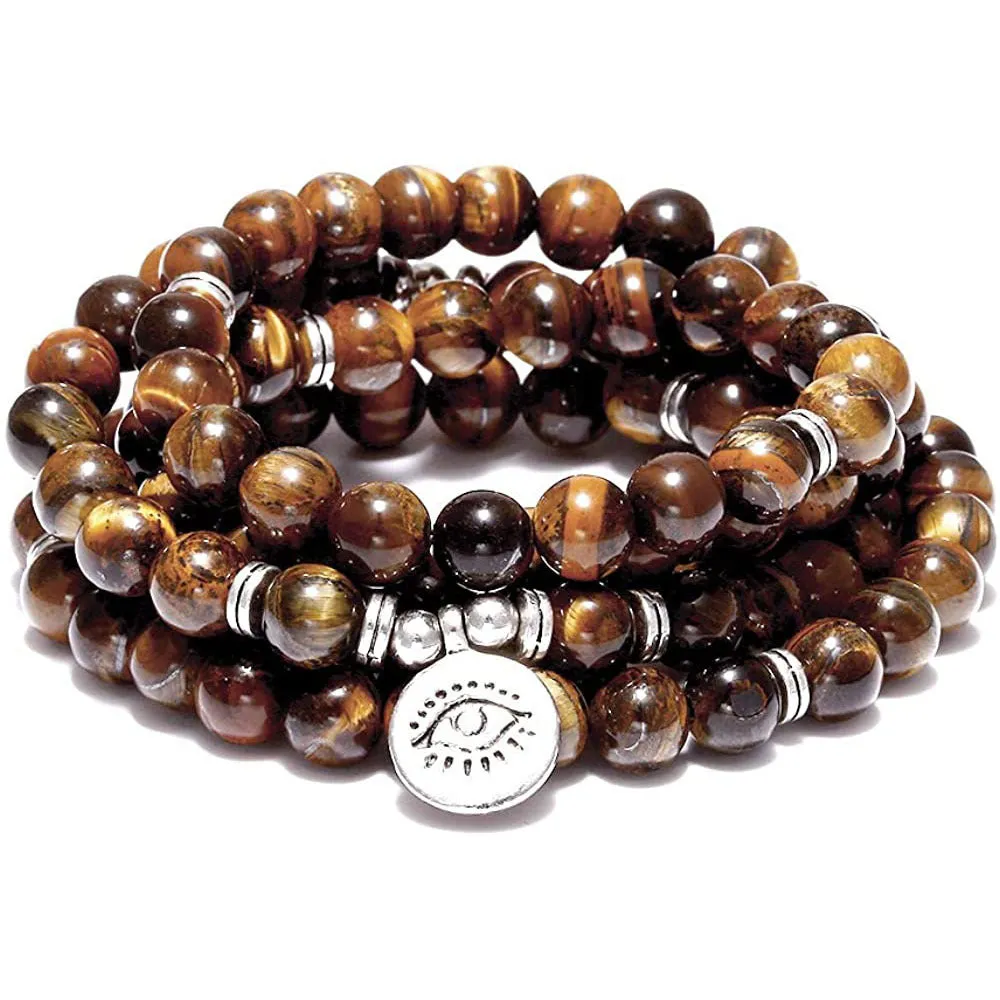 Amazon Stone Tiger Eye Stone Bracelet and Necklace with 108 Buddha Beads Lotus Bracelet