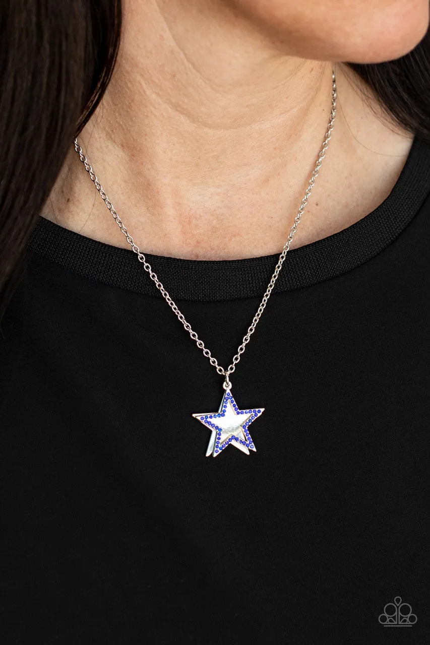 American Anthem - Blue - Star Rhinestone Patriotic Americana Paparazzi Short Necklace