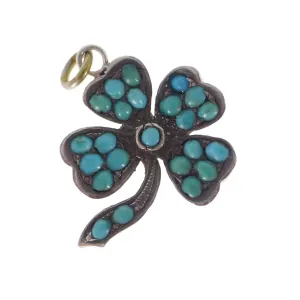 Antique Edwardian Silver Turquoise Clover Pendant