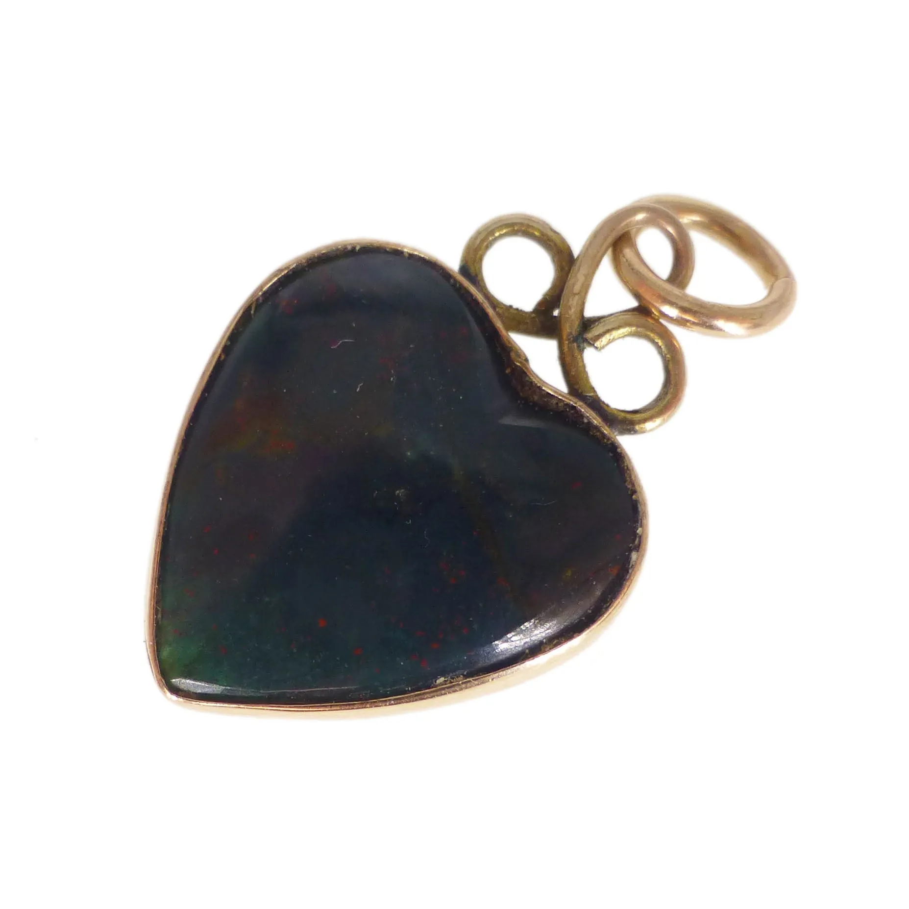 Antique Victorian Gold Carved Bloodstone Heart Charm