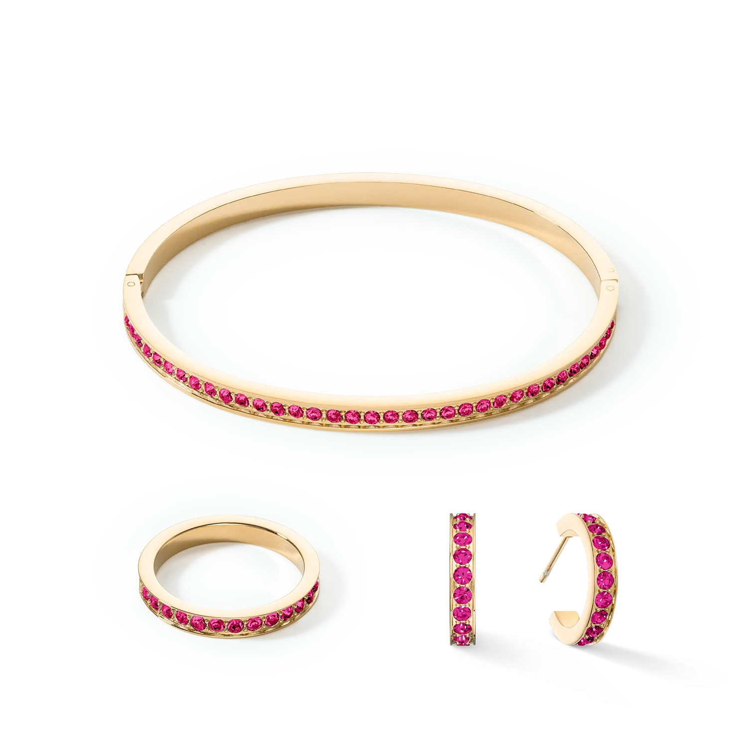 Bangle stainless steel & crystals gold pink 19