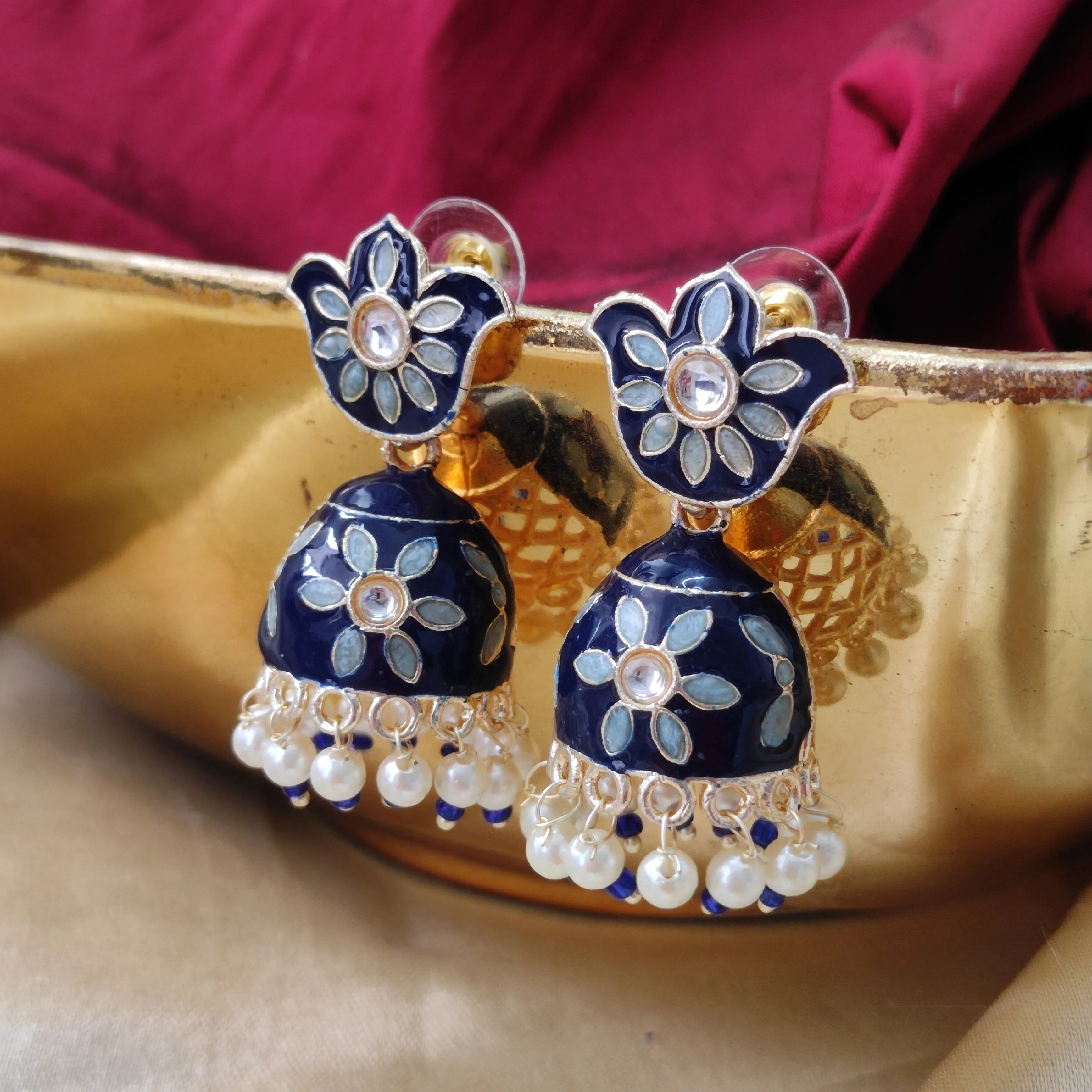 Bhavi Jewels Gold Plated Meenakari Jhumki Earring