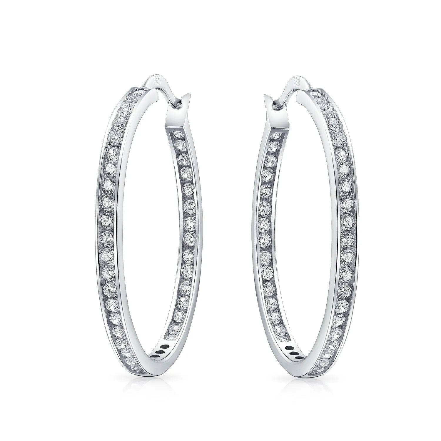 Bridal Oval Inside Out AAA CZ Hoop Earrings .925Sterling Silver