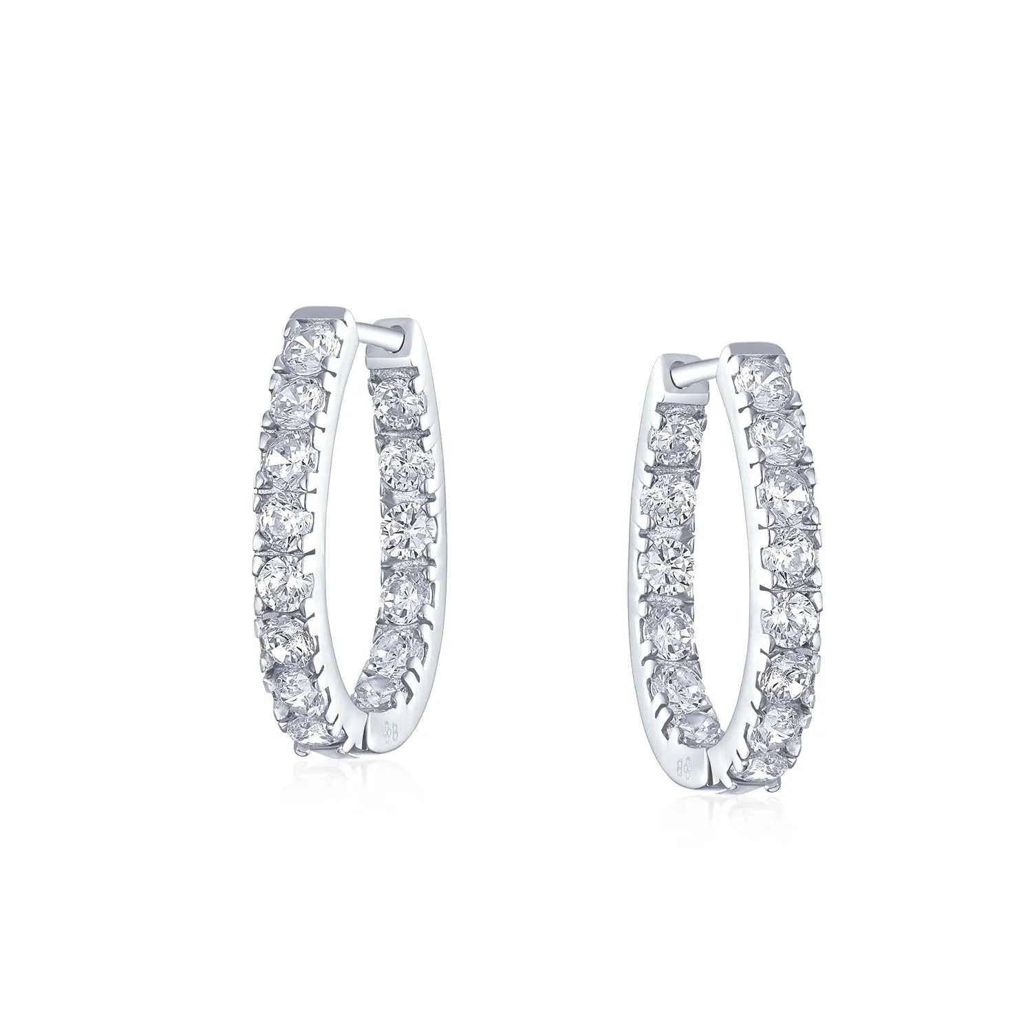 Bridal Oval Inside Out AAA CZ Hoop Earrings .925Sterling Silver