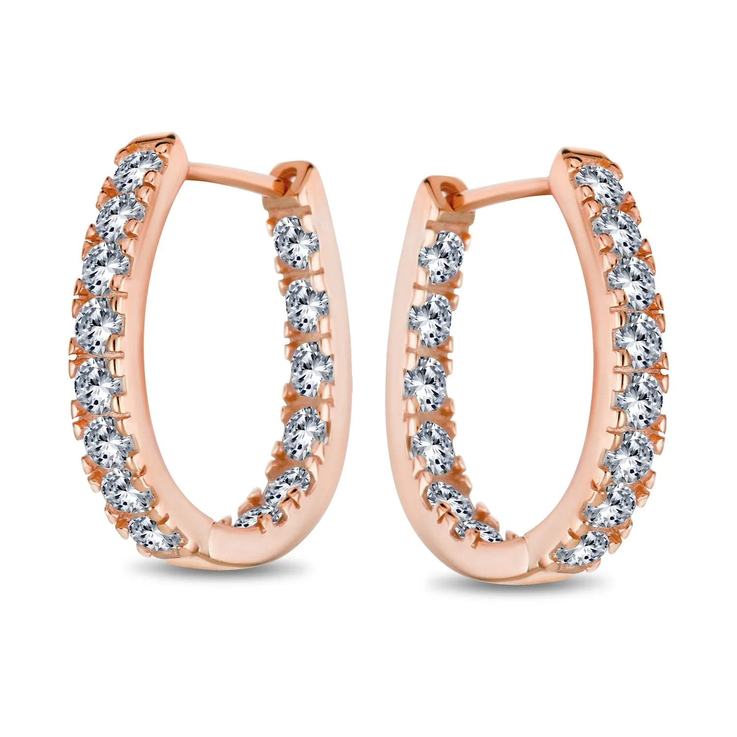 Bridal Oval Inside Out AAA CZ Hoop Earrings .925Sterling Silver