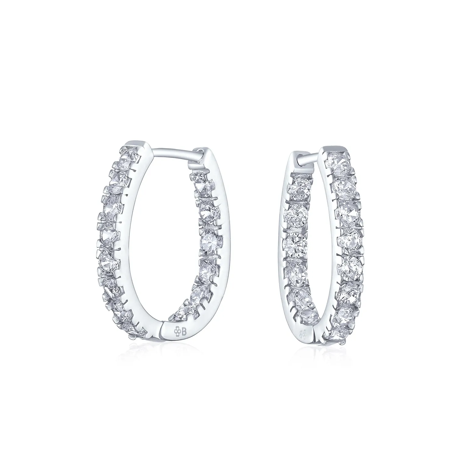 Bridal Oval Inside Out AAA CZ Hoop Earrings .925Sterling Silver