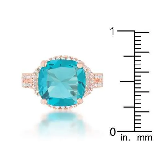 Charlene 6.2ct Aqua CZ Rose Gold Classic Statement Ring