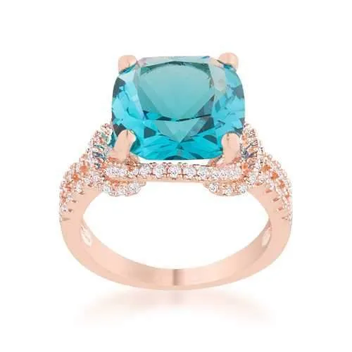 Charlene 6.2ct Aqua CZ Rose Gold Classic Statement Ring