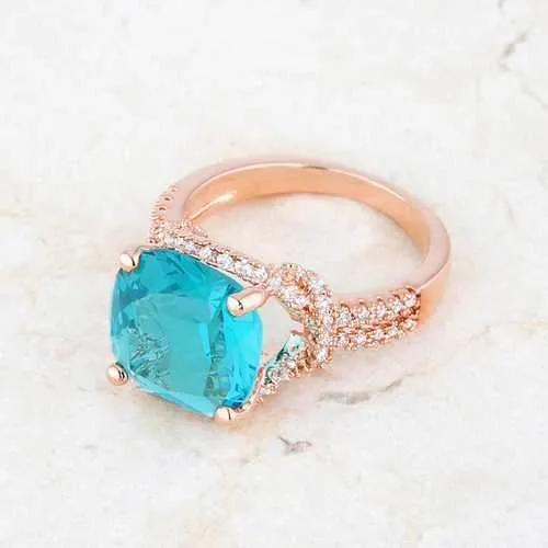 Charlene 6.2ct Aqua CZ Rose Gold Classic Statement Ring