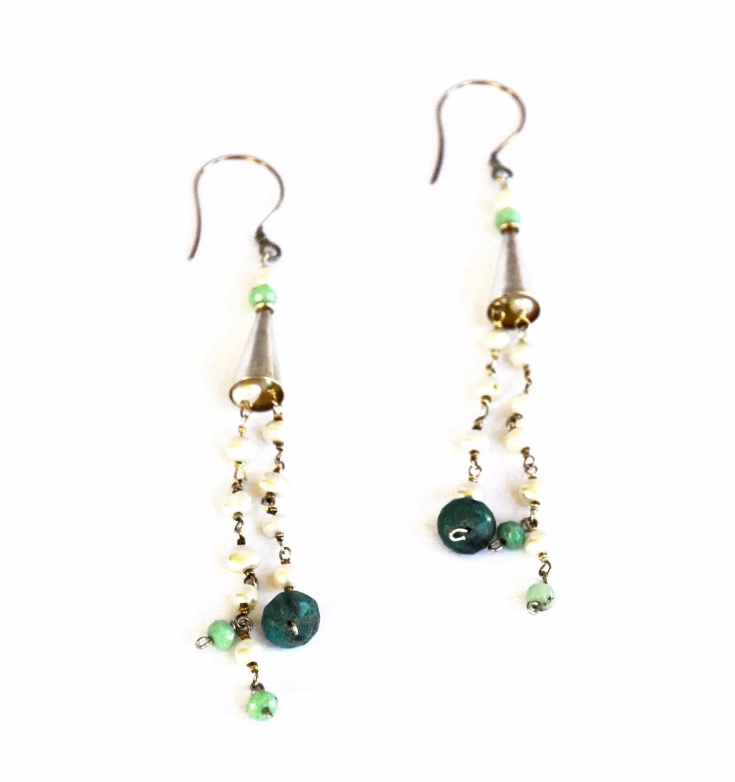 Chrysocolla and Pearls Earrings