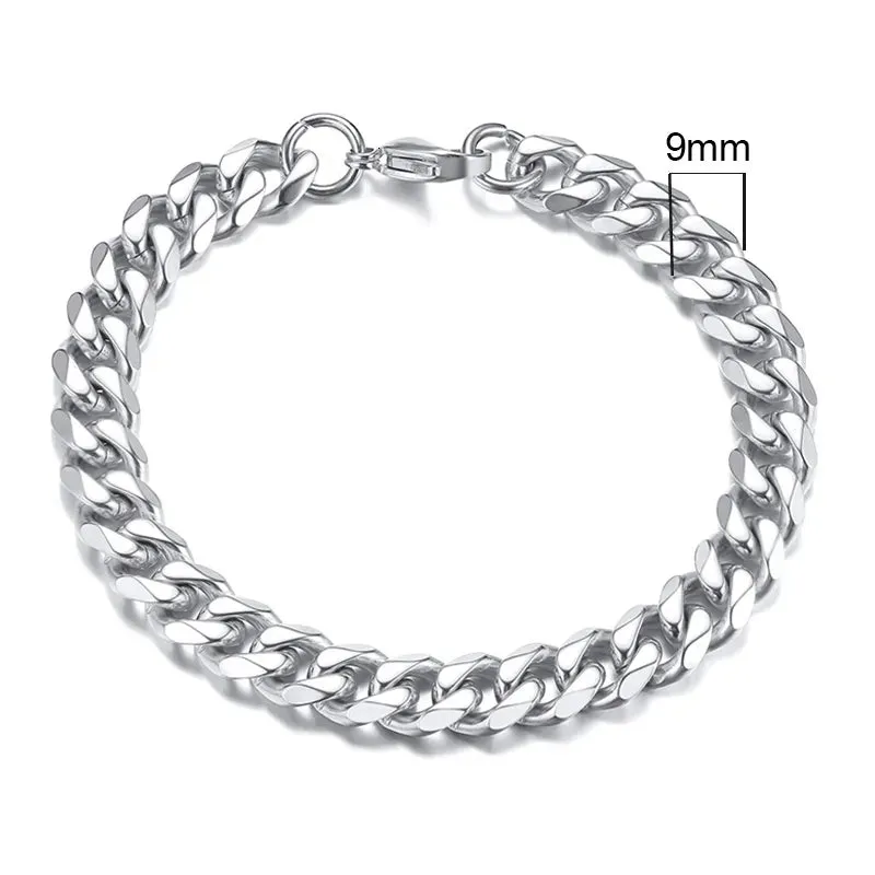 Chunky Miami Curb Chain Bracelet for Men: Stainless Steel Cuban Link Chain Wristband, Classic Punk Heavy Male Jewelry.