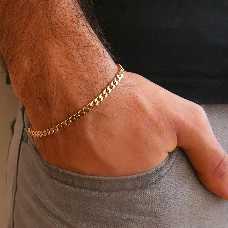 Chunky Miami Curb Chain Bracelet for Men: Stainless Steel Cuban Link Chain Wristband, Classic Punk Heavy Male Jewelry.