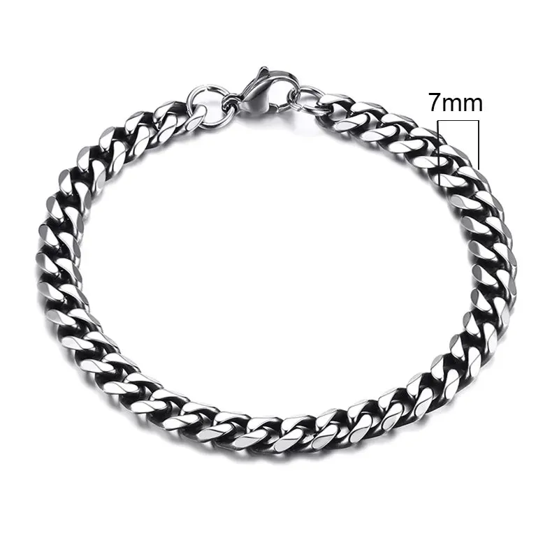 Chunky Miami Curb Chain Bracelet for Men: Stainless Steel Cuban Link Chain Wristband, Classic Punk Heavy Male Jewelry.