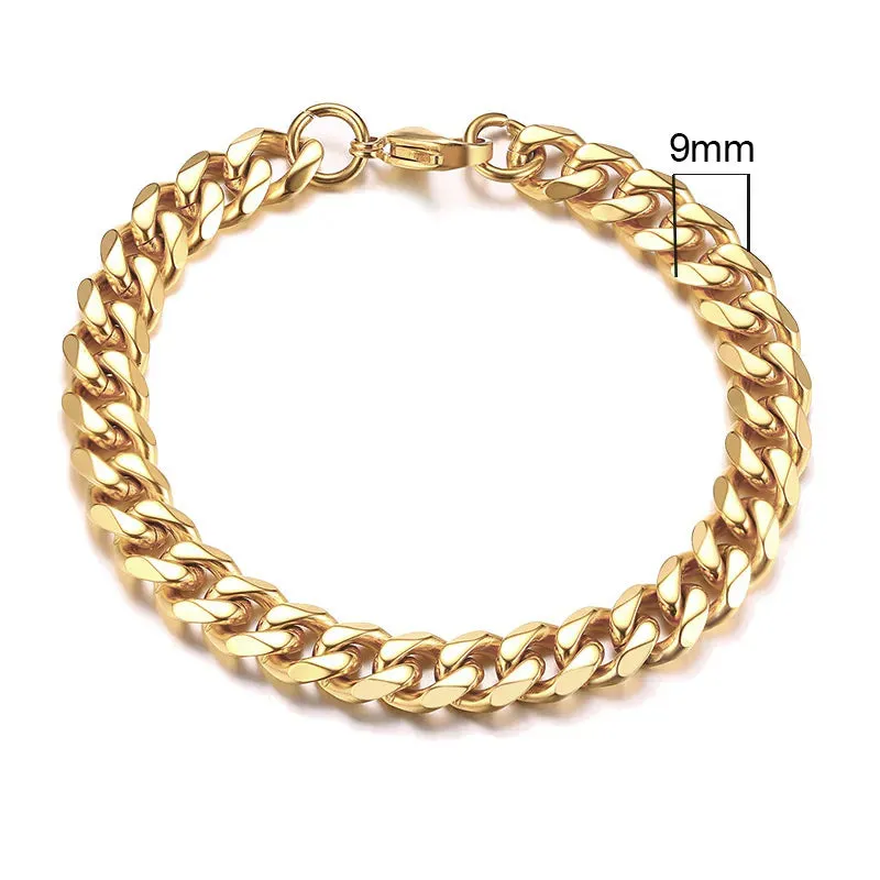 Chunky Miami Curb Chain Bracelet for Men: Stainless Steel Cuban Link Chain Wristband, Classic Punk Heavy Male Jewelry.