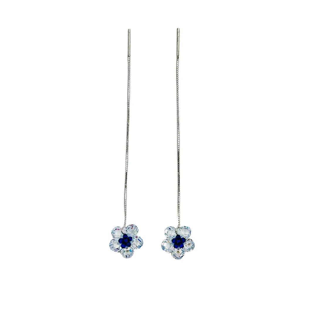 Crystal Flower 925 Silver Sui Dhaga Earrings