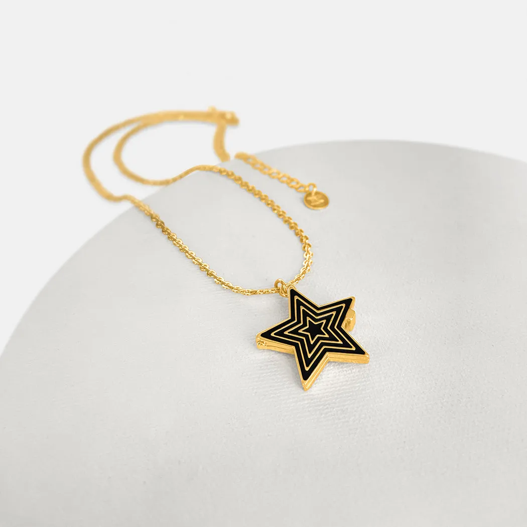 Deco Star Locket (Onyx) - Gold