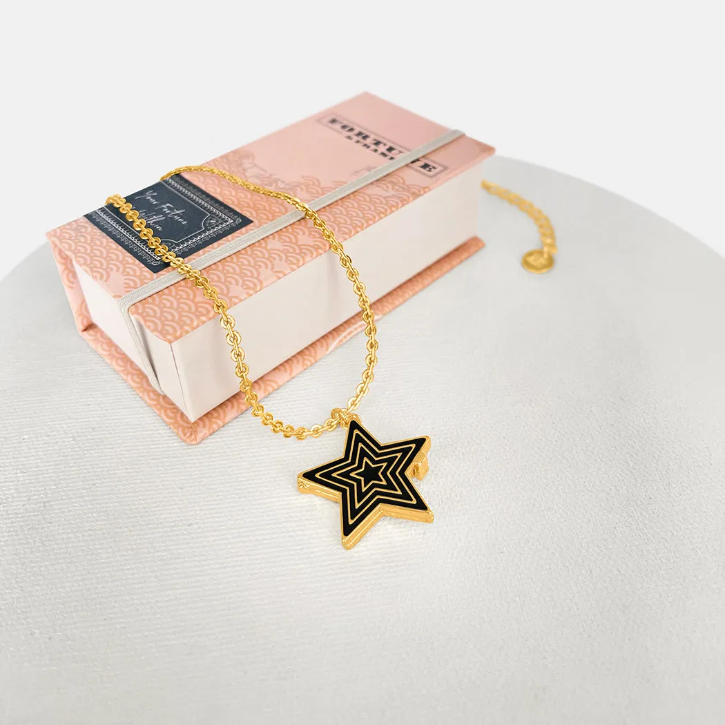 Deco Star Locket (Onyx) - Gold