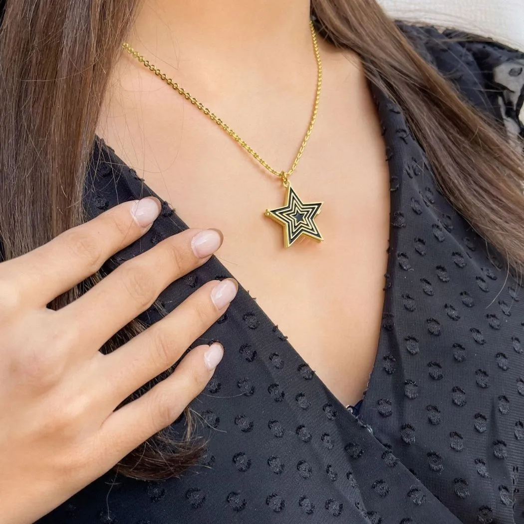 Deco Star Locket (Onyx) - Gold