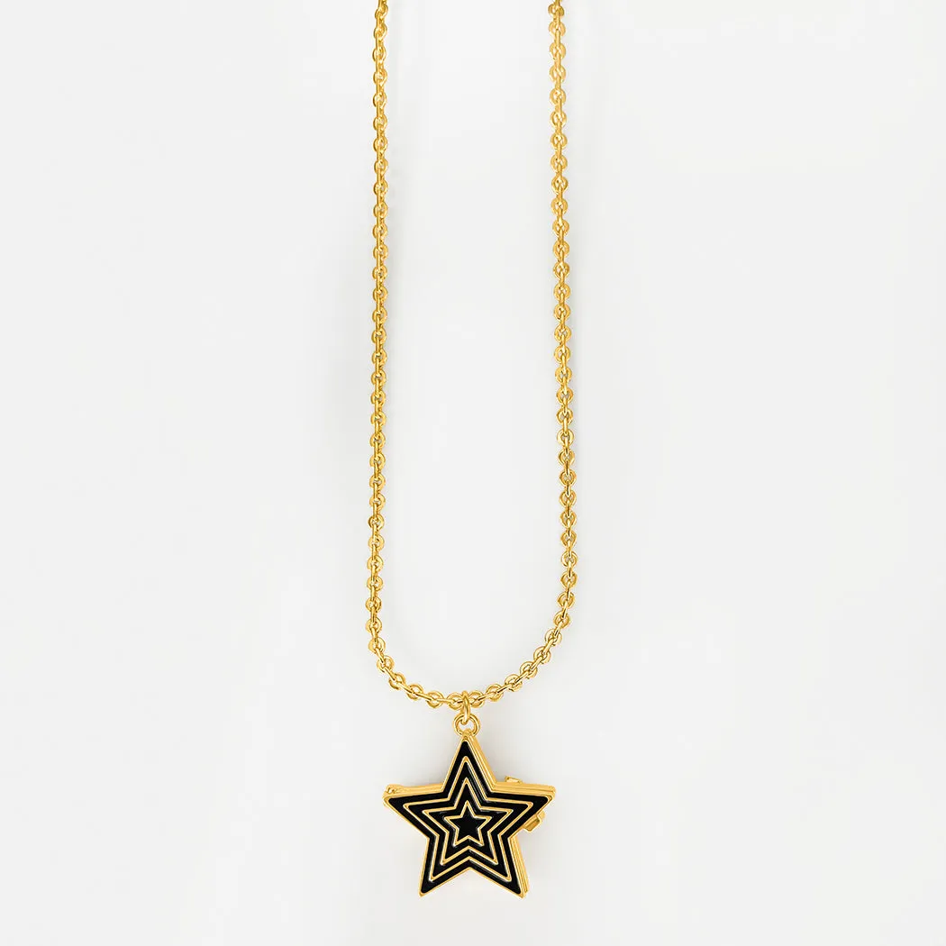 Deco Star Locket (Onyx) - Gold