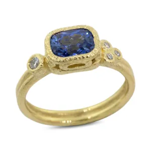 Delicate Double Band with Elongated Cushion Cut Sapphire Ring