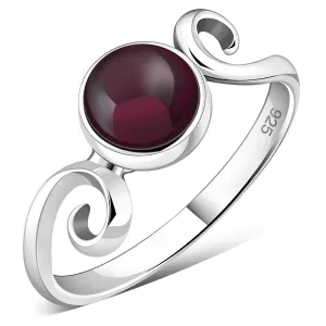 Delicate Silver Spiral Ring set w/ Garnet Stone